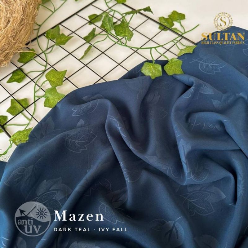 Mazen anti uv dark teal emboss ivy fall kain sultan 50cm 10cm rebranding marzan