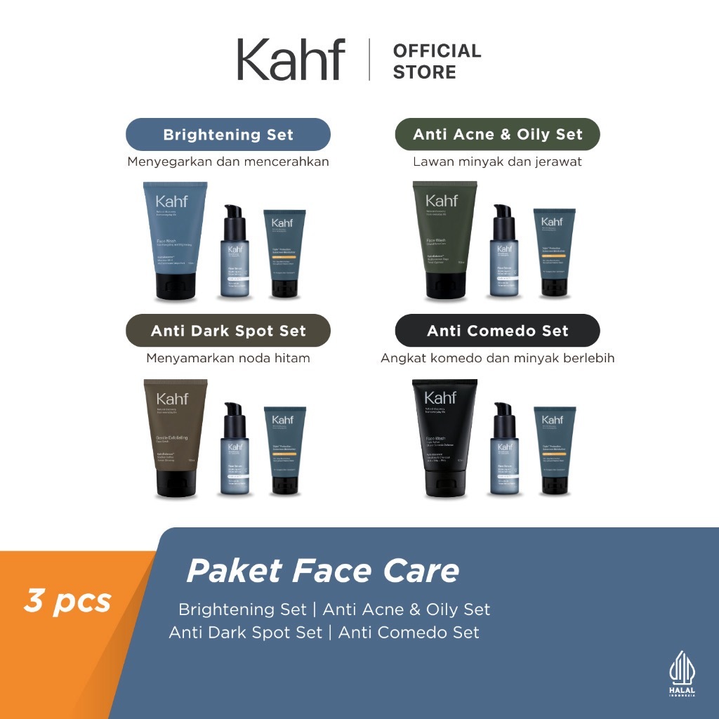 KAHF Face Care 3 Pcs Package / Indonesia Paket Wajah Pria Isi 3 Pcs / Brightening / Anti Acne & Oily