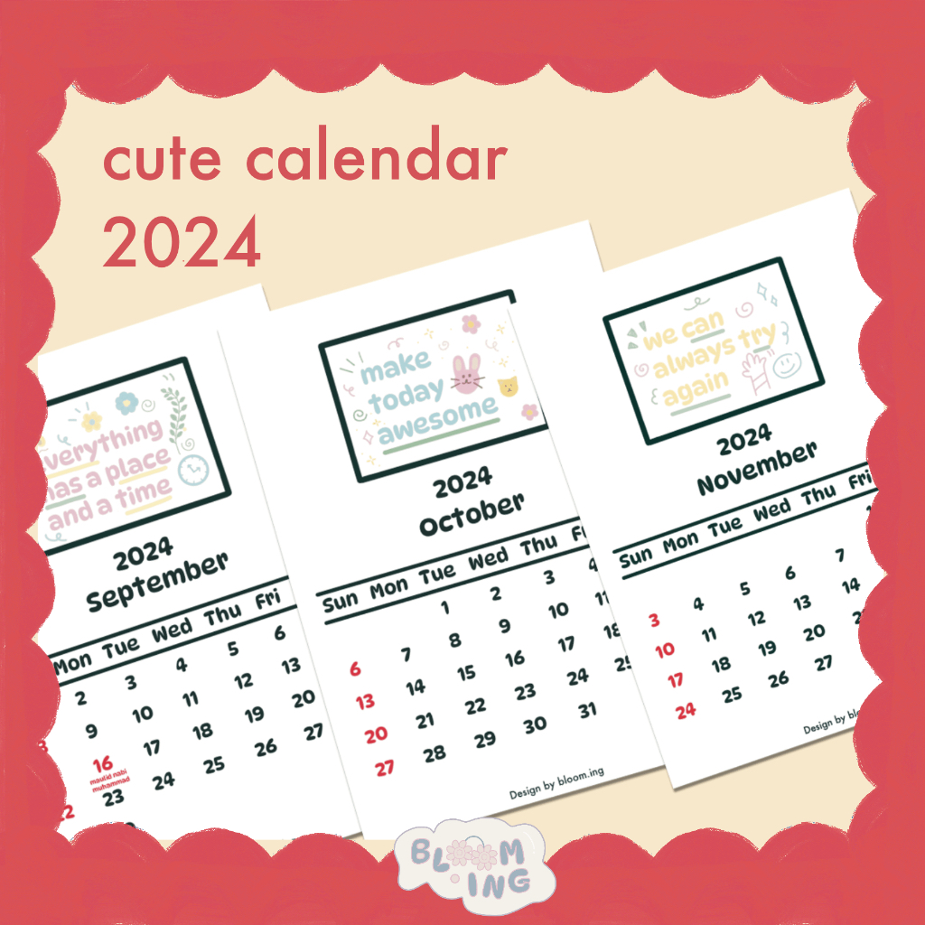 

Cute calendar set 2024|1 set kalender (januari-desember) 2024| with positive quotes| sudah free dot stiker