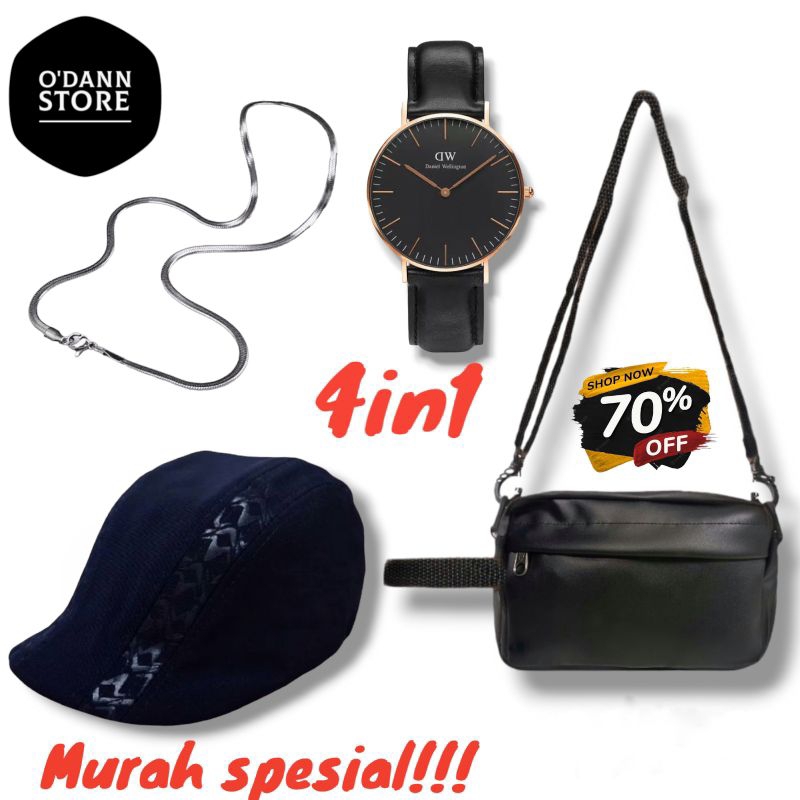 PAKET MURAH SPESIAL 4IN1- TAS SALEMPANG KULIT JAM KULIT DW TOPI KODOK TOPI BUKET KURDOREY KUPLUK KAL