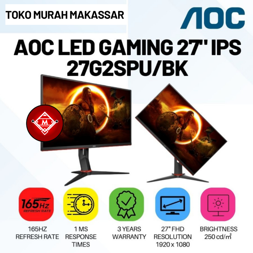 AOC 27G2SPU/BK Monitor Gaming 27" IPS 165Hz FHD 1ms Hitam