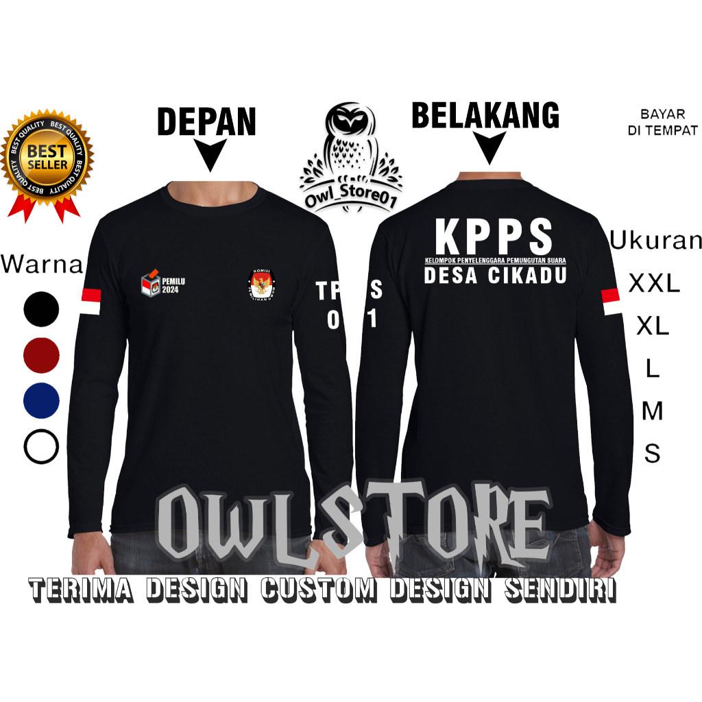 Import Quality MURAH BAJU KAOS LENGAN PANJANG KPPS PEMILU 2024   keren KPPS OWLSTORE