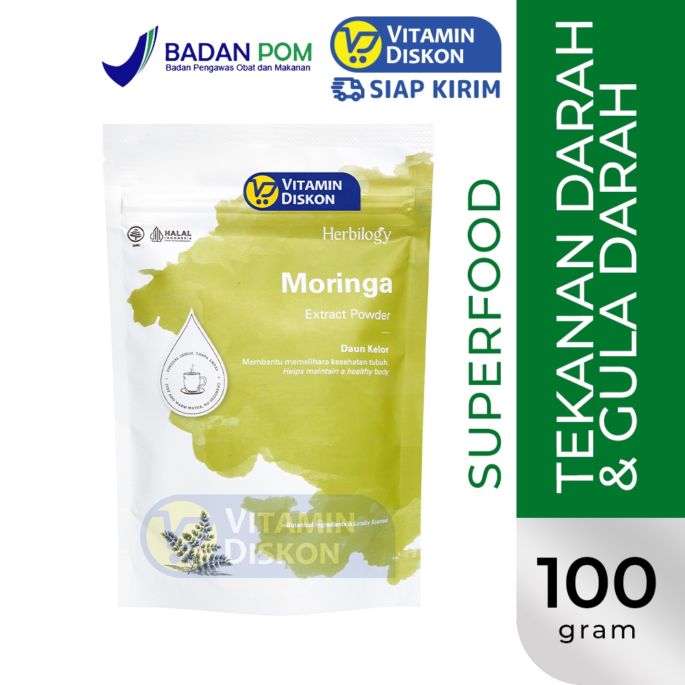 Herbilogy Moringa Extract Powder | Ekstrak Daun Kelor Penambah Nutrisi Tubuh BPOM - 100 Gr