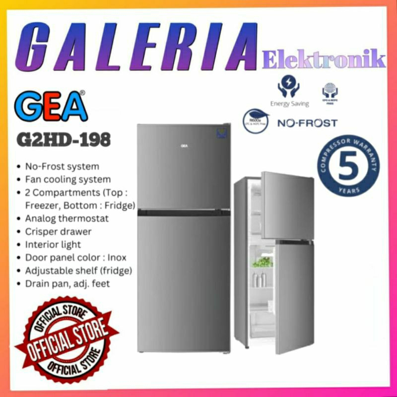 KULKAS GEA 2 PINTU G2HD 198 / G2HD198 TOP MOUNT FRIDGE FREEZER 198L