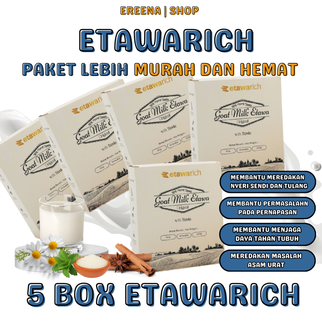 

ETAWARICH Paket Susu Kambing Sehat Isi 5box Bugar dan Sehat Setiap Hari Mencegah Asam Urat