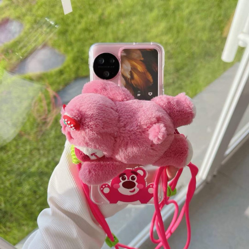 Cute Case Pink Lotso Lotsoo Bear Toy Story Toystory Paw Fat Imut With Chain and Doll Oppo Find N2 N3