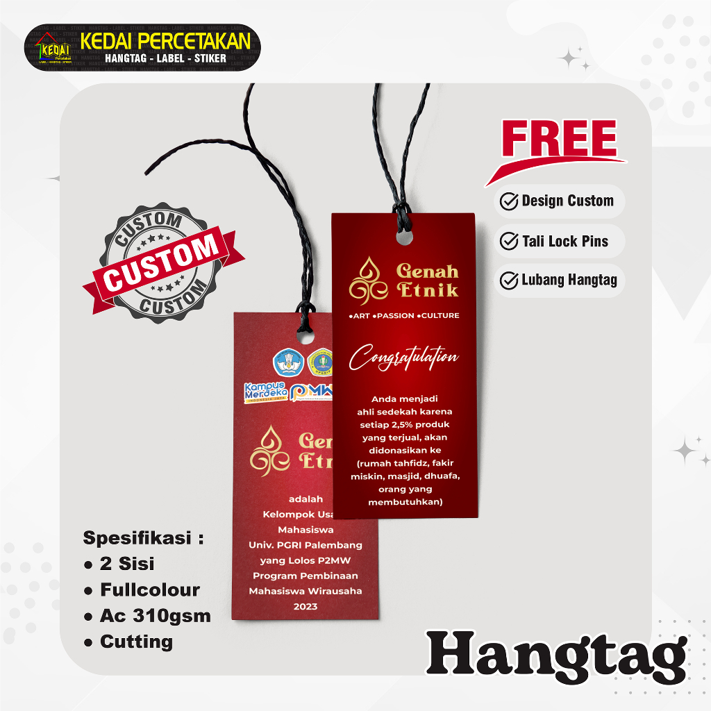 

hantag aksesoris handtag Souvenir hangtag Custom hentek thank you handstag merk price tag label baju lebel merek bonus tali (SSC) 2 Sisi