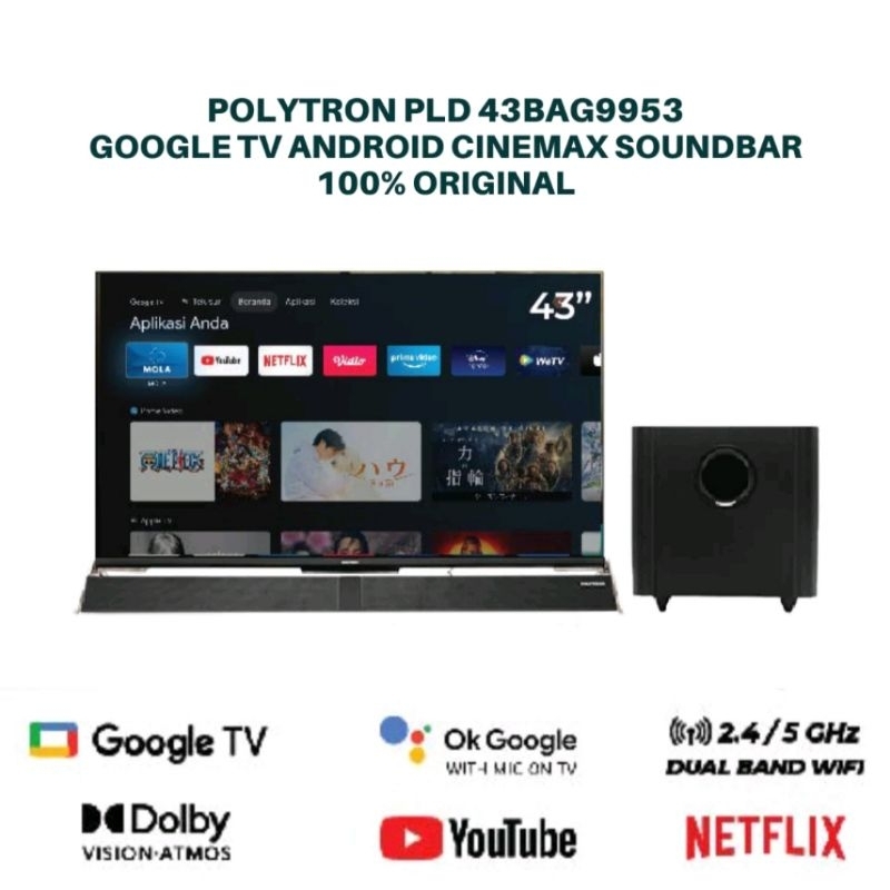 POLYTRON LED TV Smart Android Tv PLD-43BAG9953 43inch Soundbar