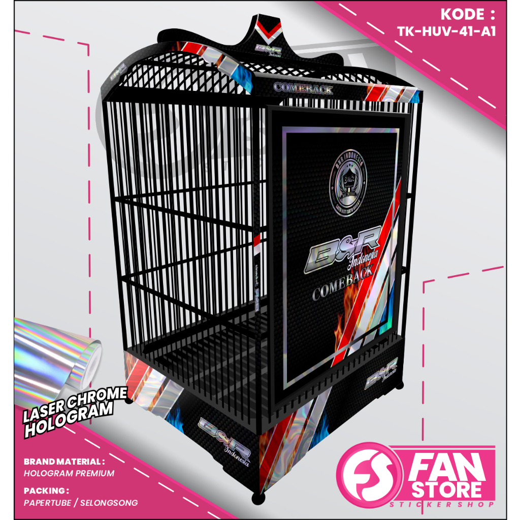 Decal Sangkar Kotak UV Hologram Custom Motif BNR NEW COMEBACK Nomer 1 2 3 - Sticker Variasi Sangkar 