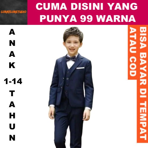 99 WARNA  Anak Usia Umur 1 - 14 tahun Jas Laki Blazer Cowok Slimfit Model Kekinian Celana BIRU NAVY 