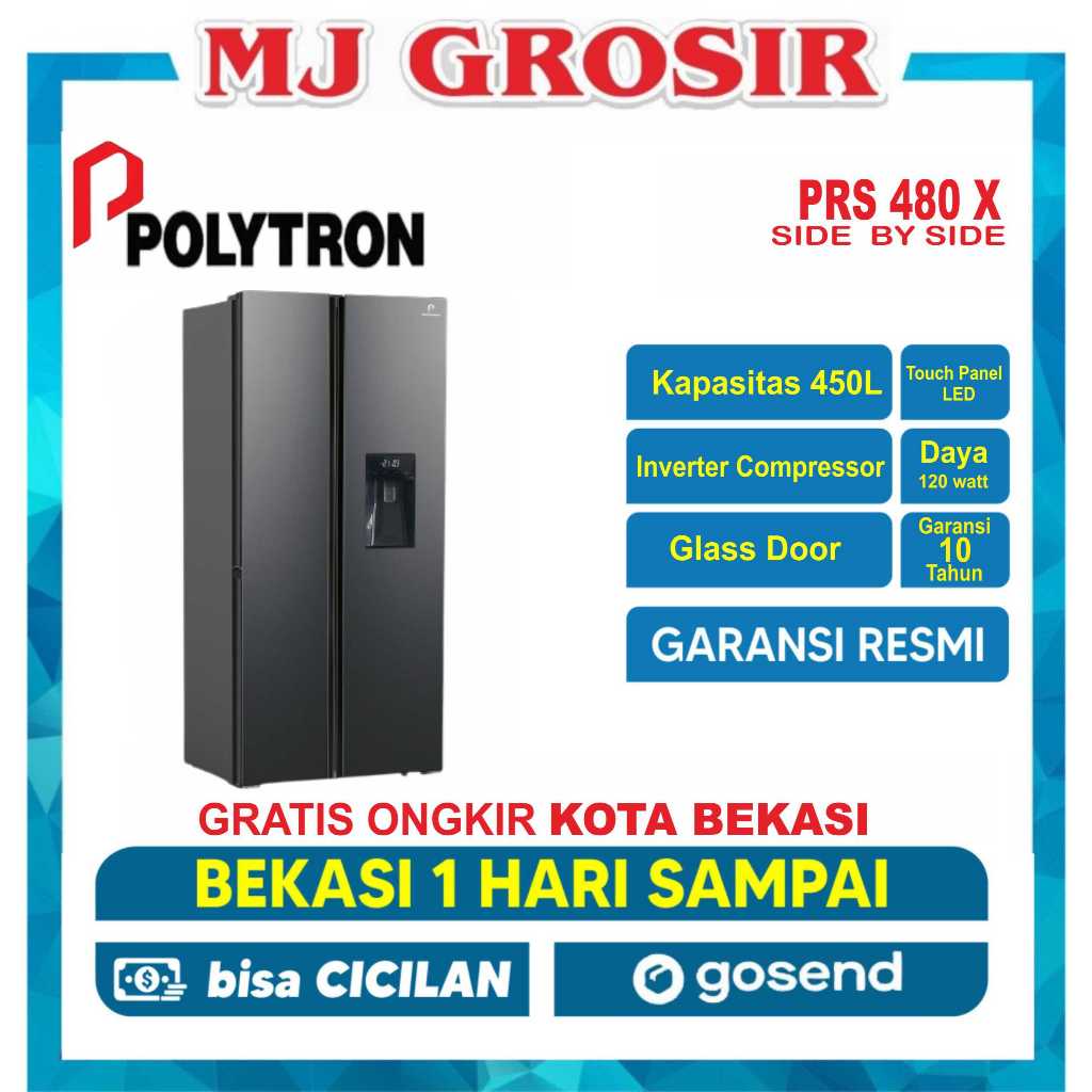KULKAS POLYTRON PRS 480 / PRS 451 / PRS 465 X SIDE BY SIDE INVERTER TERMURAH DAN HEMAT LISTRIK