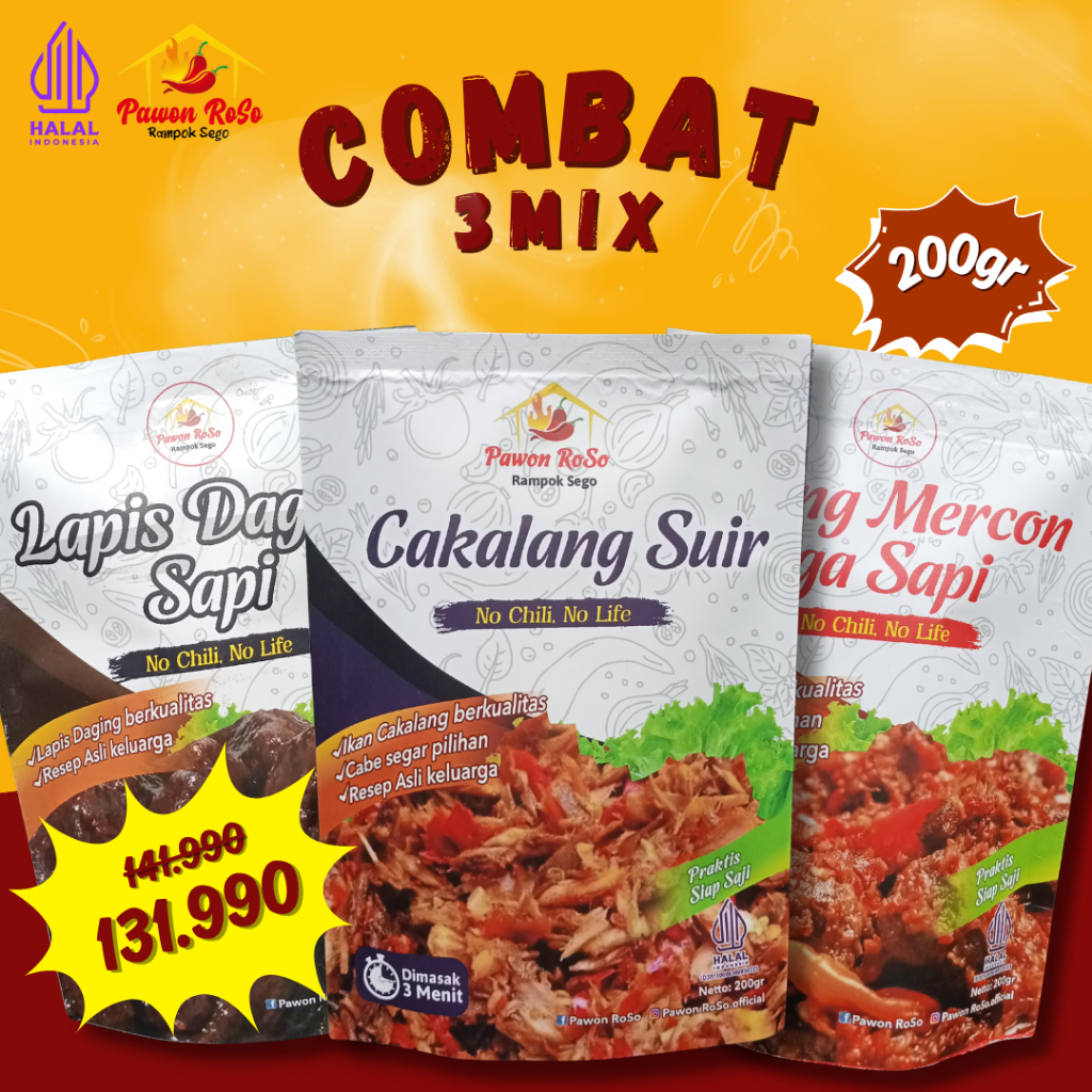 

COMBAT (Combo Hemat) 3 Mix / Oseng Iga/Cakalang Suir/Lapis Daging (200 gr)