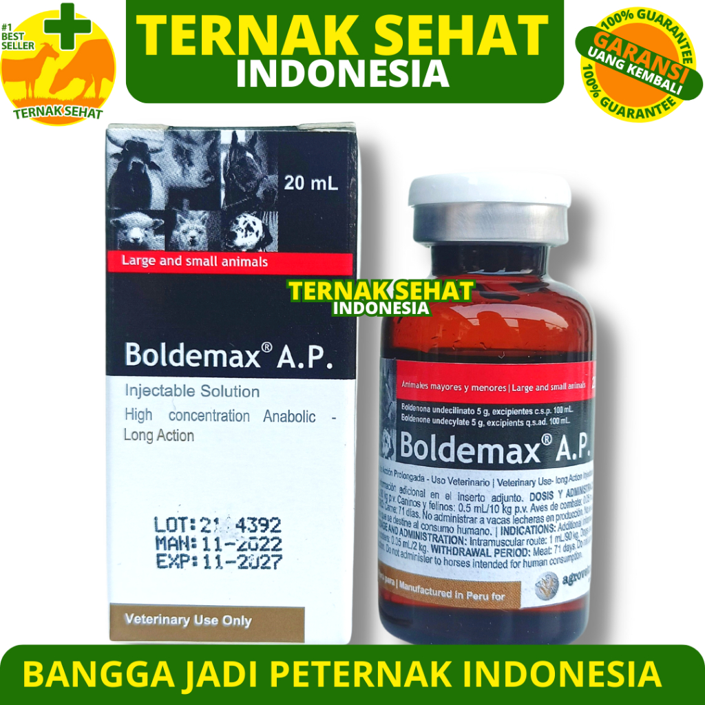 BOLDEMAX AP 20ML AGROVET - Obat Pemacu Pertumbuhan & Penggemukan Hewan Sapi Kuda Kambing Babi Anjing