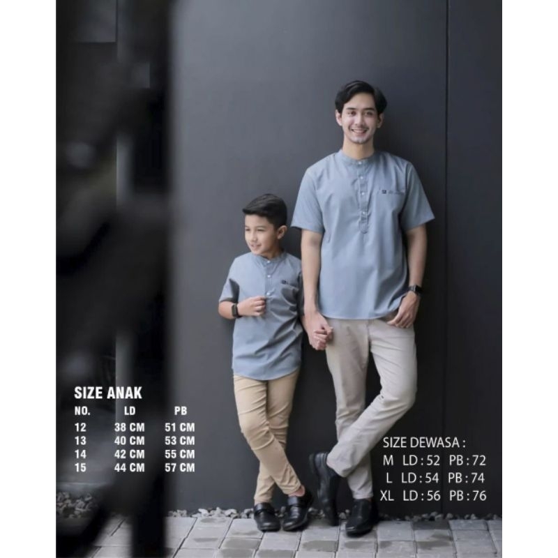 Baju Koko Muslim Cople Digta Dewasa Dan Anak Sage Biru Wardah