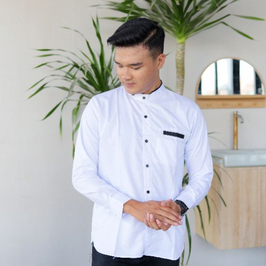 Baju Koko Pria Lengan Panjang Motif Polos Original Elrumi