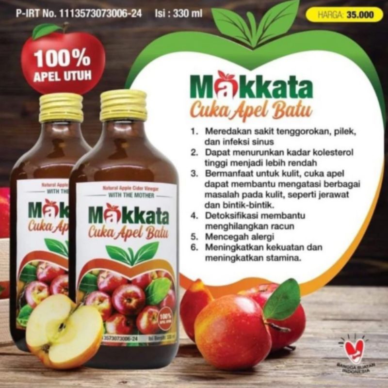 

CUKA APEL Batu Malang MAKKATA Organic Apple Cider Vinegar Original 100% APEL UTUH