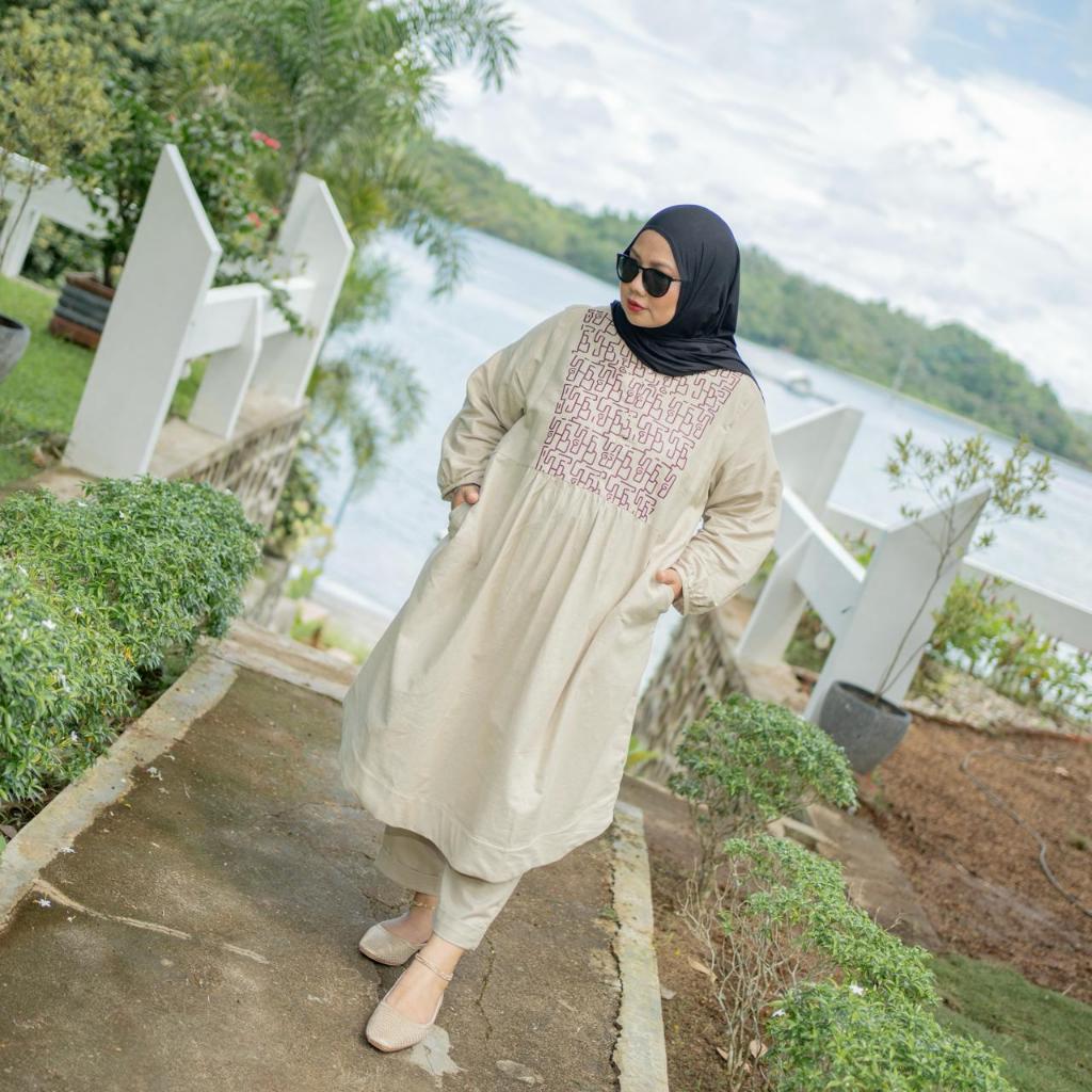 HB One Set Pattern Tunik with Pants Linen Premium Quality
