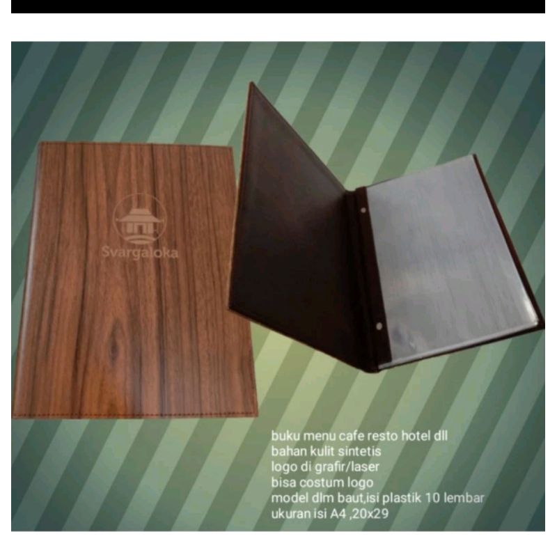 

Buku menu A4 Bahan Hpl - Logo Di Grafir - isi pelastik 10 Lembar