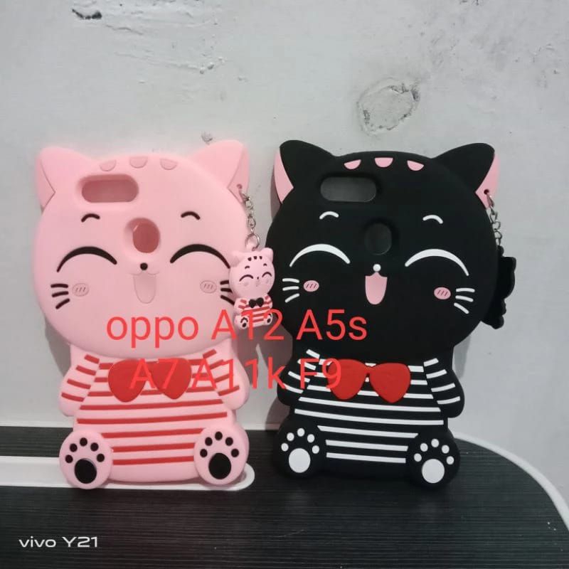 Oppo A5s A7 A11k A12 F9 A15 A15s A16 A16s A37 A37f Neo 9 A54 A55 A57 2022 A77 A77s Case 3D Mini Cat 