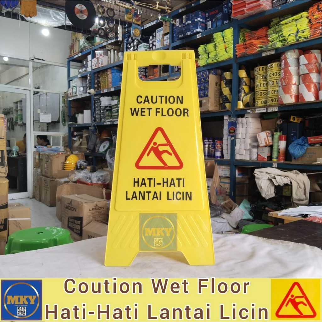 PAPAN PERINGATAN AWAS LANTAI BASAH LICIN CAUTION WET FLOOR / Floor Sign Caution Wet Floor / Awas Lan