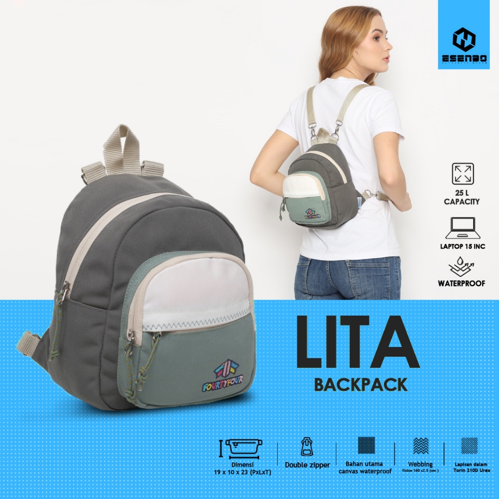 FOURTYFOUR LITA - Tas Ransel Wanita Mini Kanvas Waterproof