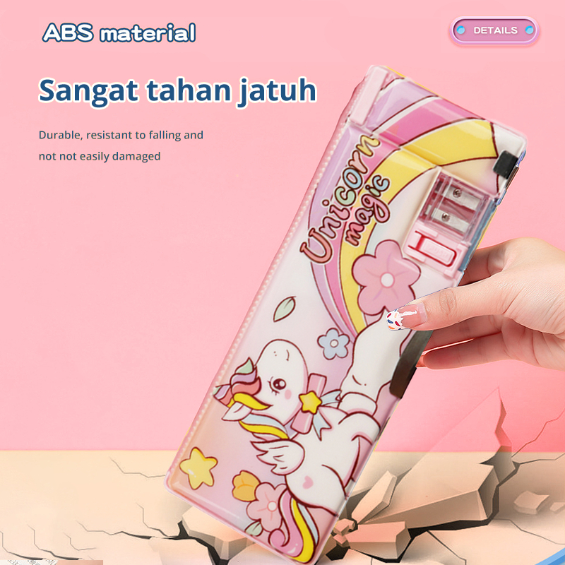 

H7Y Tempat pensil multifungsi dengan pengserut pensil case with sharpener motif uniqorn kuda pony