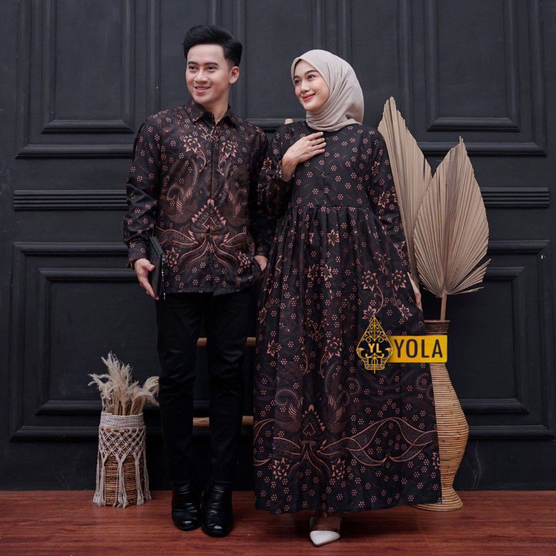 Gamis batik couple - gamis batik terbaru - gamis batik kombinasi - batik couple - batik kapelan - ba