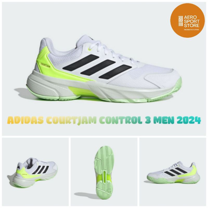 [ SEPATU TENIS ADIDAS COURTJAM CONTROL 3 MEN 2024 / Putih Hijau ]
