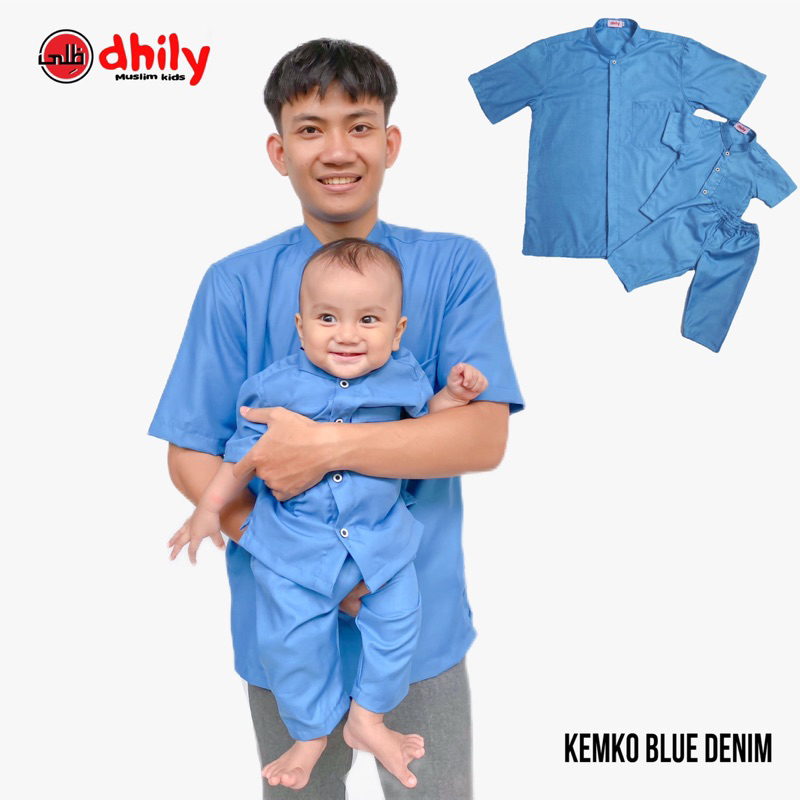 DHILY Kemeja koko couple ayah anak BIRU DENIM | Koko bayi , koko anak 1 set