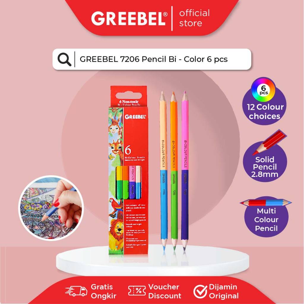 

Pensil Warna Cerah Greebel Bi-Colour 7206 6pcs (12 Warna)