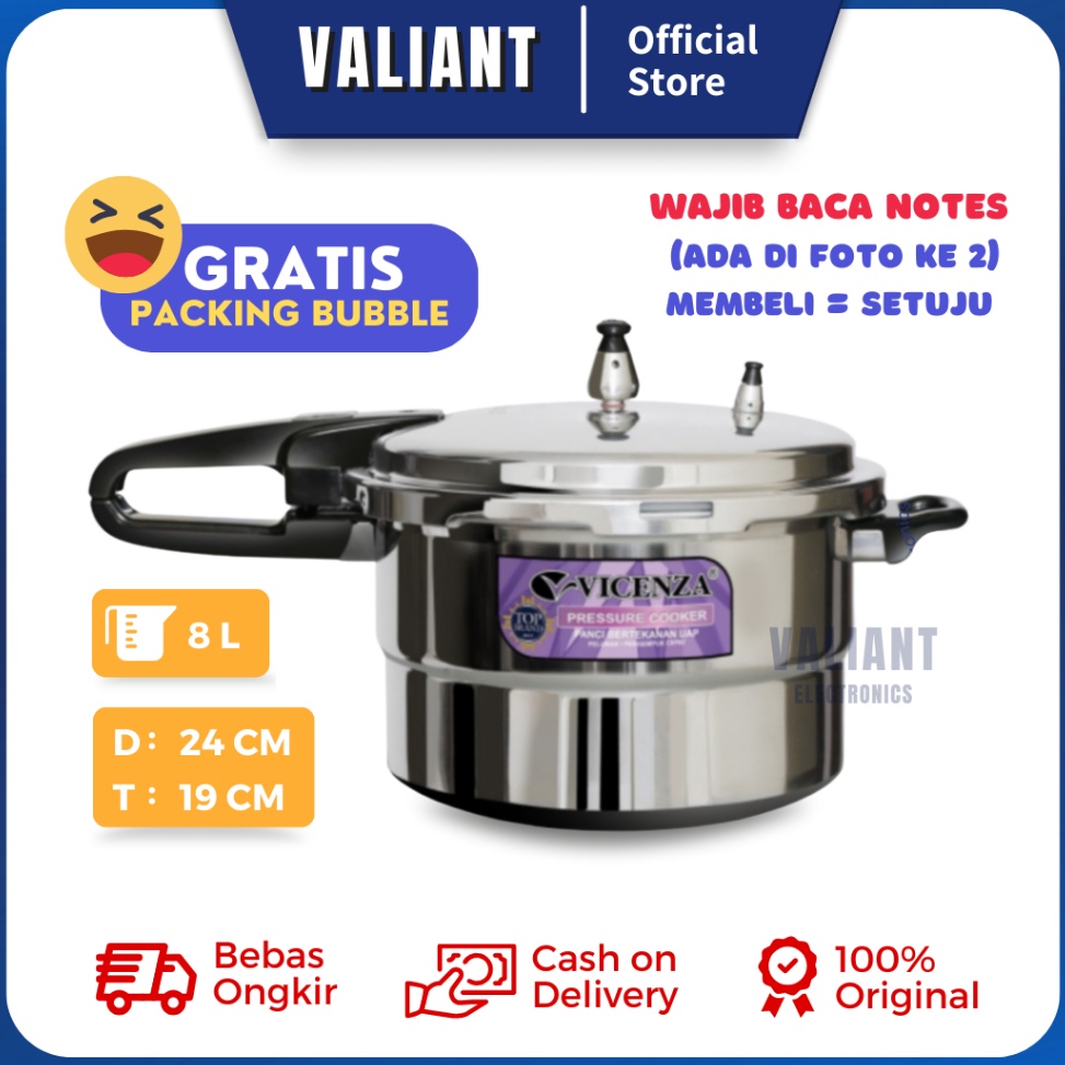 by Vicenza Pressure Cooker Panci Presto 24 CM V324 8 LITER GAGANG HITAM Paling Popular