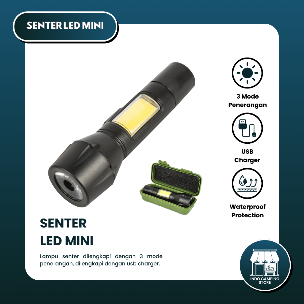 Senter Pendaki Hiking Camping Senter Mini led Swat Police Q5 XPE LED COB FREE Kabel Recharge Box