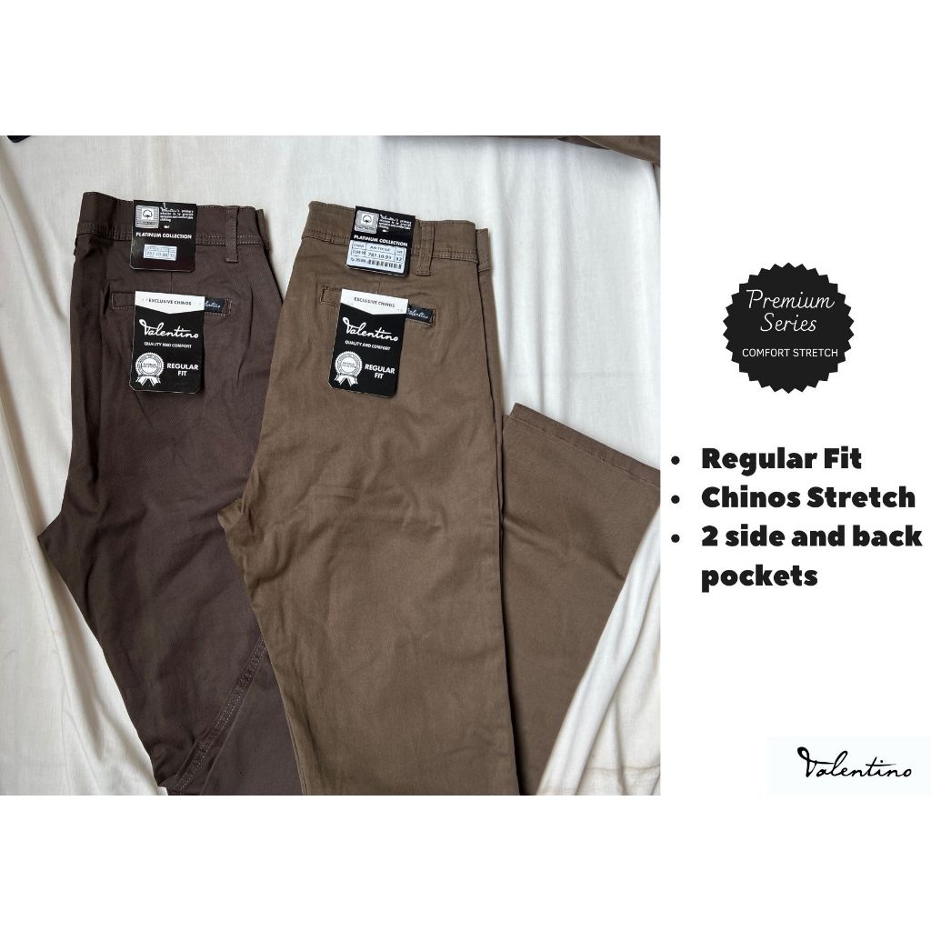Valentino Jeans Celana Chinos Stretch Pria Olive