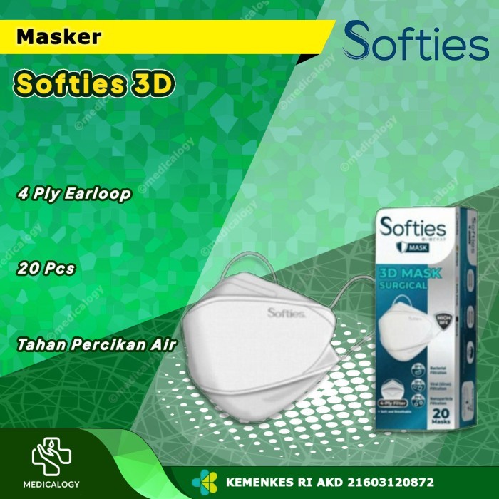 Masker Softies KF94 3D Mask 4 Ply Warna Putih Earloop Per Box isi 20 pcs