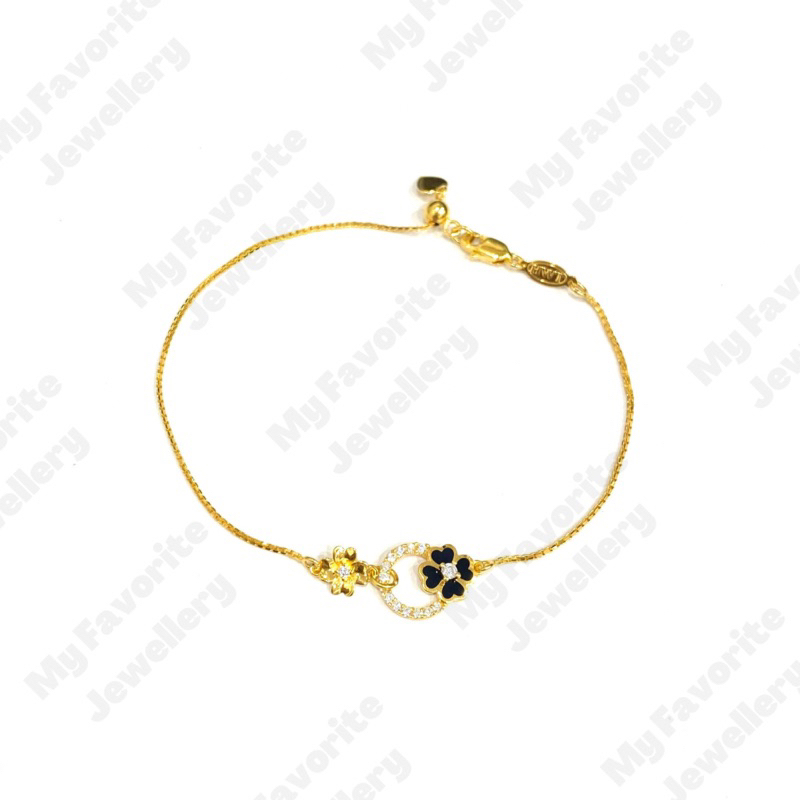 Gelang Serut Black Flower Emas Asli Kadar 700