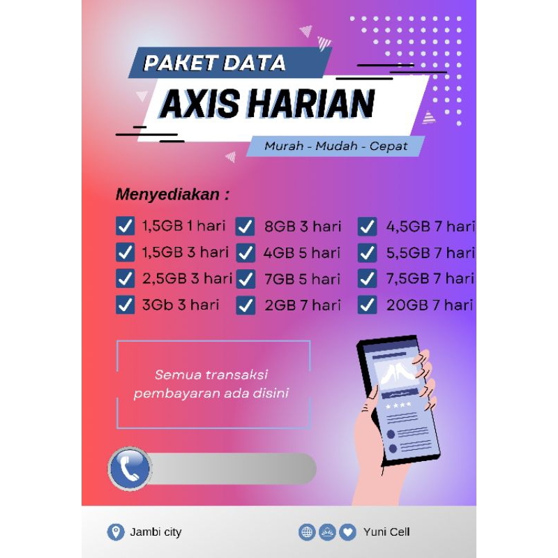 Kuota Axis harian Murah 3-15 hari, kuota tembak murah