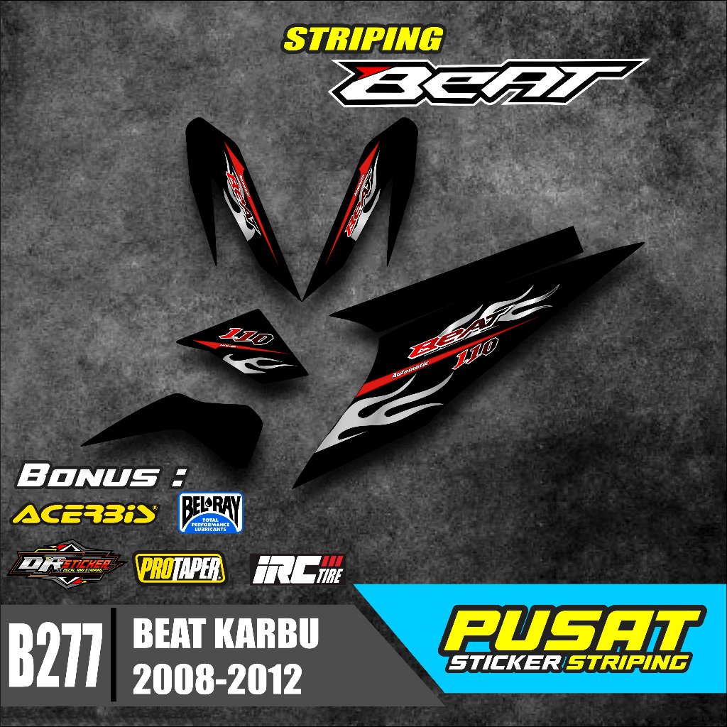 B277 Sticker Striping Motor Beat Karbu 2008 2009 2010 2011 2012 Stiker Skotlet Motor Beat Desain Api