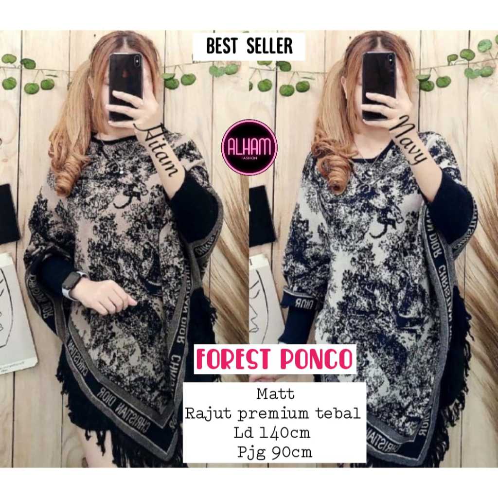 Forest Ponco Alham Atasan Sweater Rajut Wanita Ld 140 Super Jumbo XXXXXL Motif Kekinian Korea Terbar