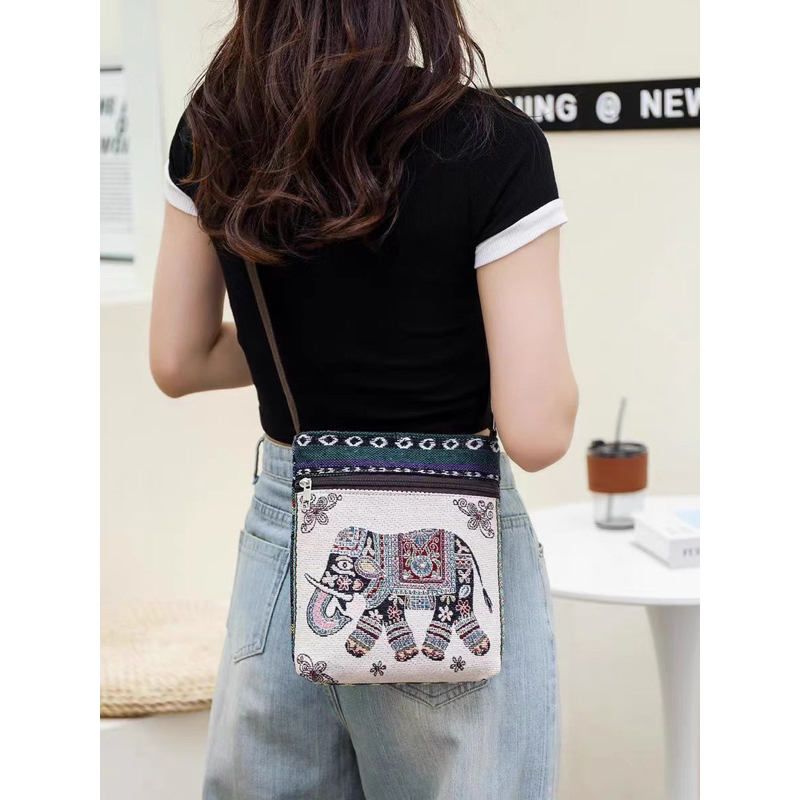 SELEMPANG TAS TENUN GAJAH CANVAS TFW 106 / CROSSBODY WANITA IMPORT / TAS SLEMPANG MINI GAJAH THAILAN