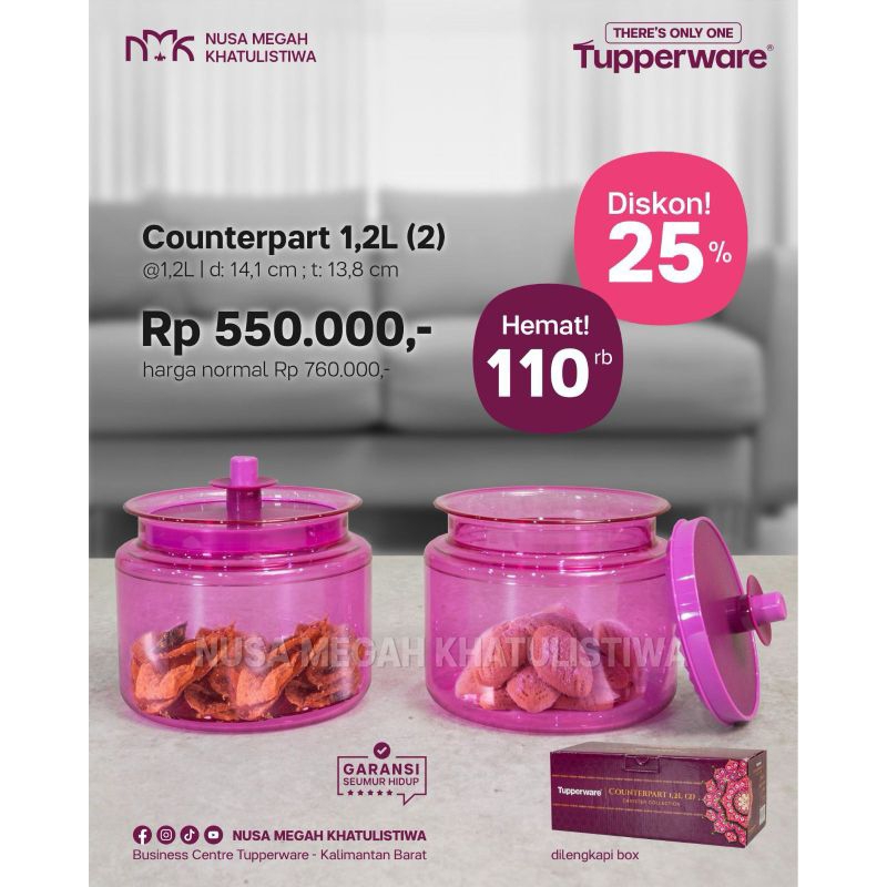 toples kue counterpart ungu 1.2L promo feb 2024 ori Tupperware