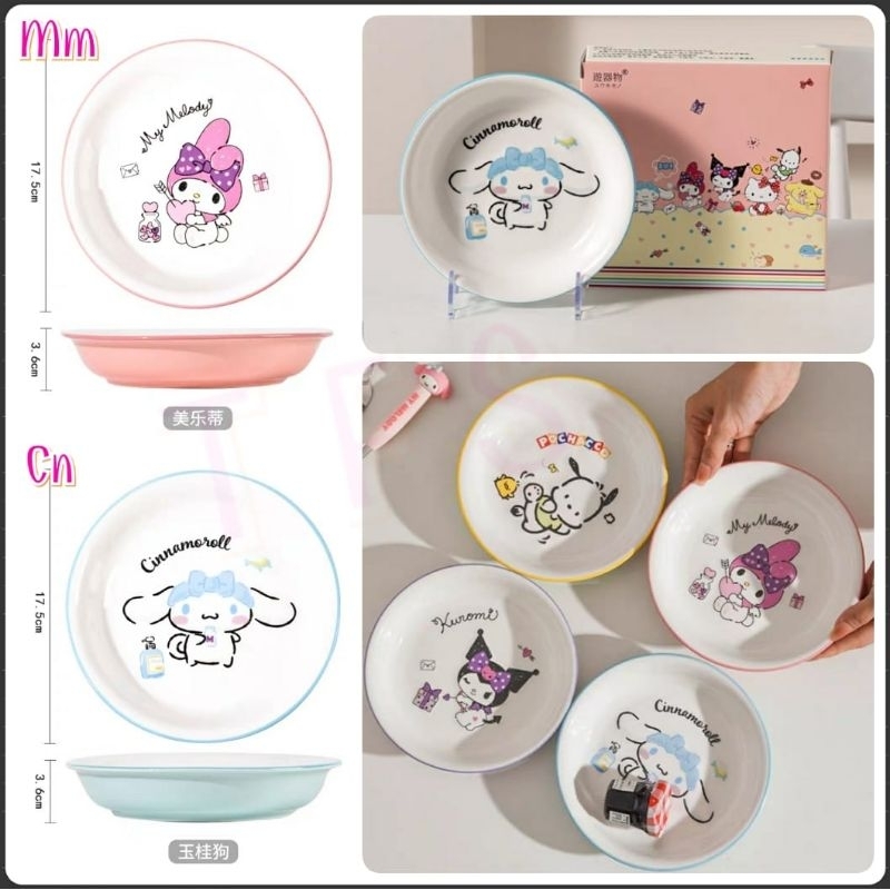 PIRING MAKAN ANAK SEKAT 3 / PIRING SAJI BULAT MANGKUK MANGKOK BOWL KERAMIK SNOOPY SANRIO CINNAMOROLL