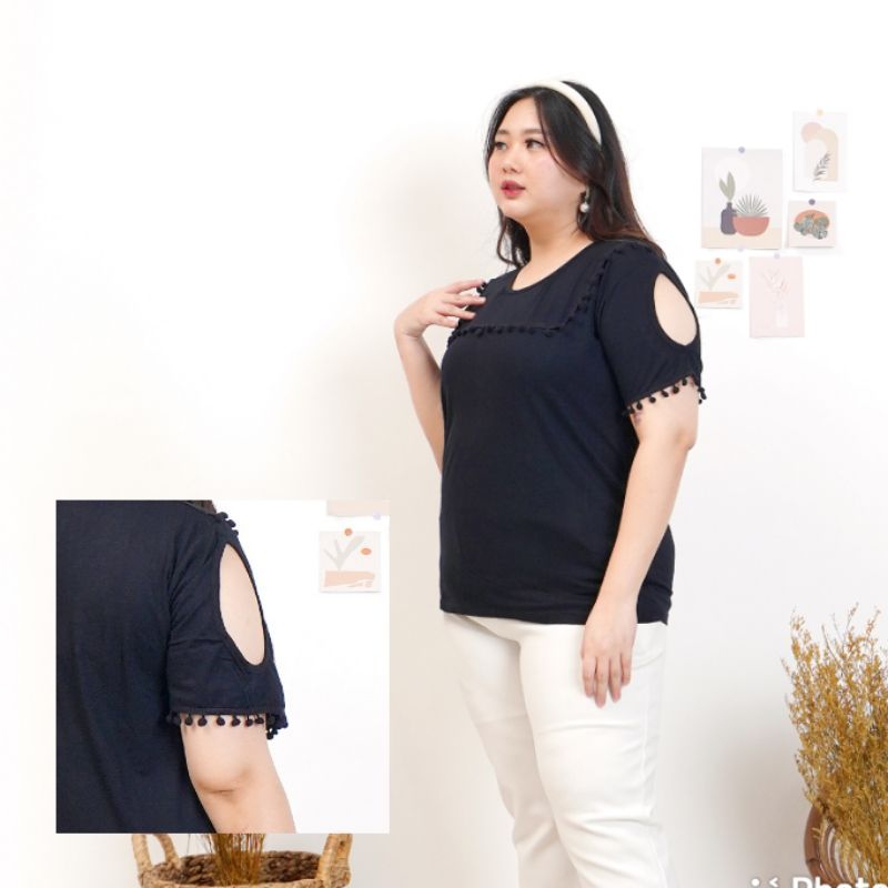 HANZZELO LD120 bahu bolong BLOUSE Aurora atasan bigsize jumbo Spandex rayon XXXL hitam