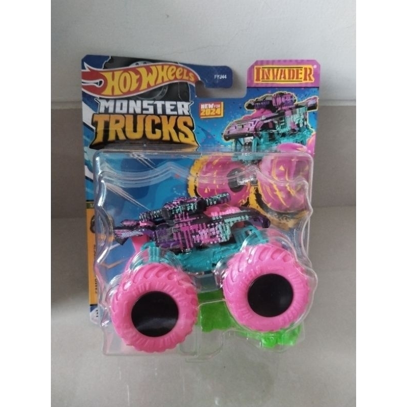 invader monster trucks hotwheels pink