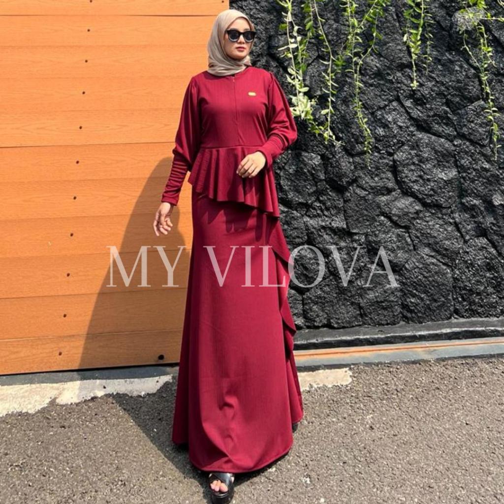 MY VILOVA Amora Dress Mermaid Bahan Knit Jaguard Premium Gamis Viral Kondangan Fashion Muslim Kekini