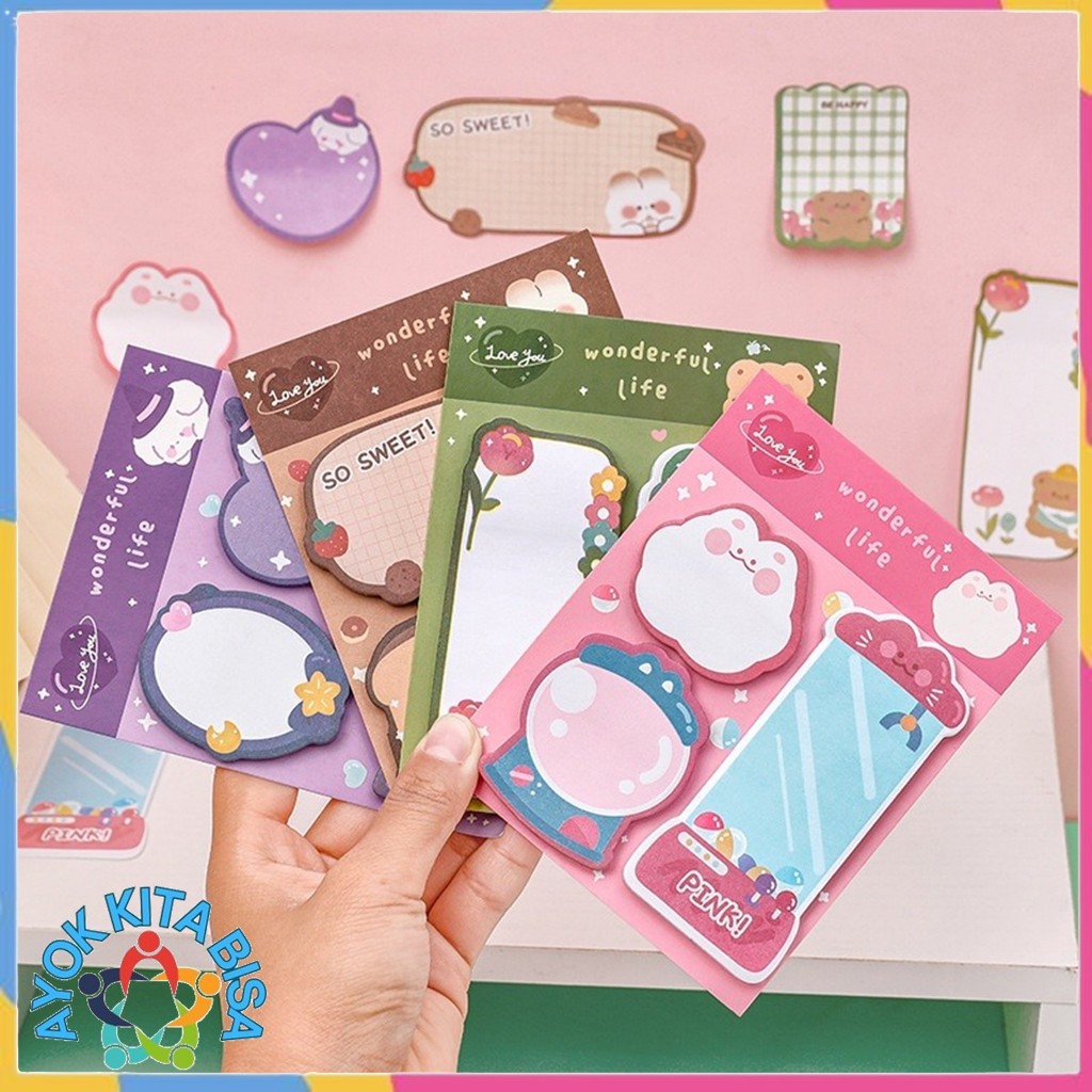 

AKB Notes Kertas Tempel Karakter Bear Cat Rabbit Sticky Notes Lucu 3 IN 1 Tempelan Kertas Catatan 60 Lembar Pembatas Buku Motif Hewan Imut Penanda Buku Memo Stick Stationery Memo Pad Convenience Cute 3 IN 1