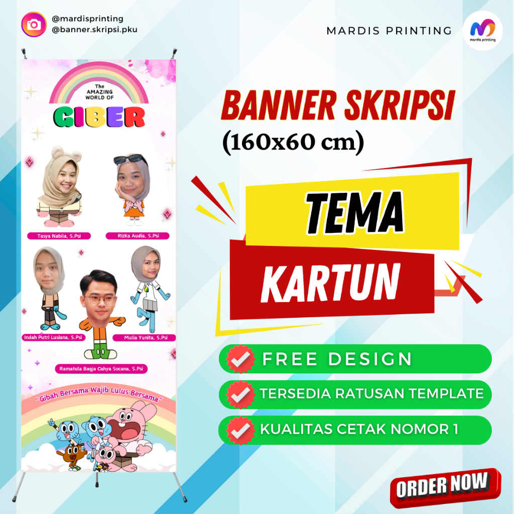 Banner Sidang SKRIPSI+Rangka X Banner uk 160x60 cm Tema Kartun