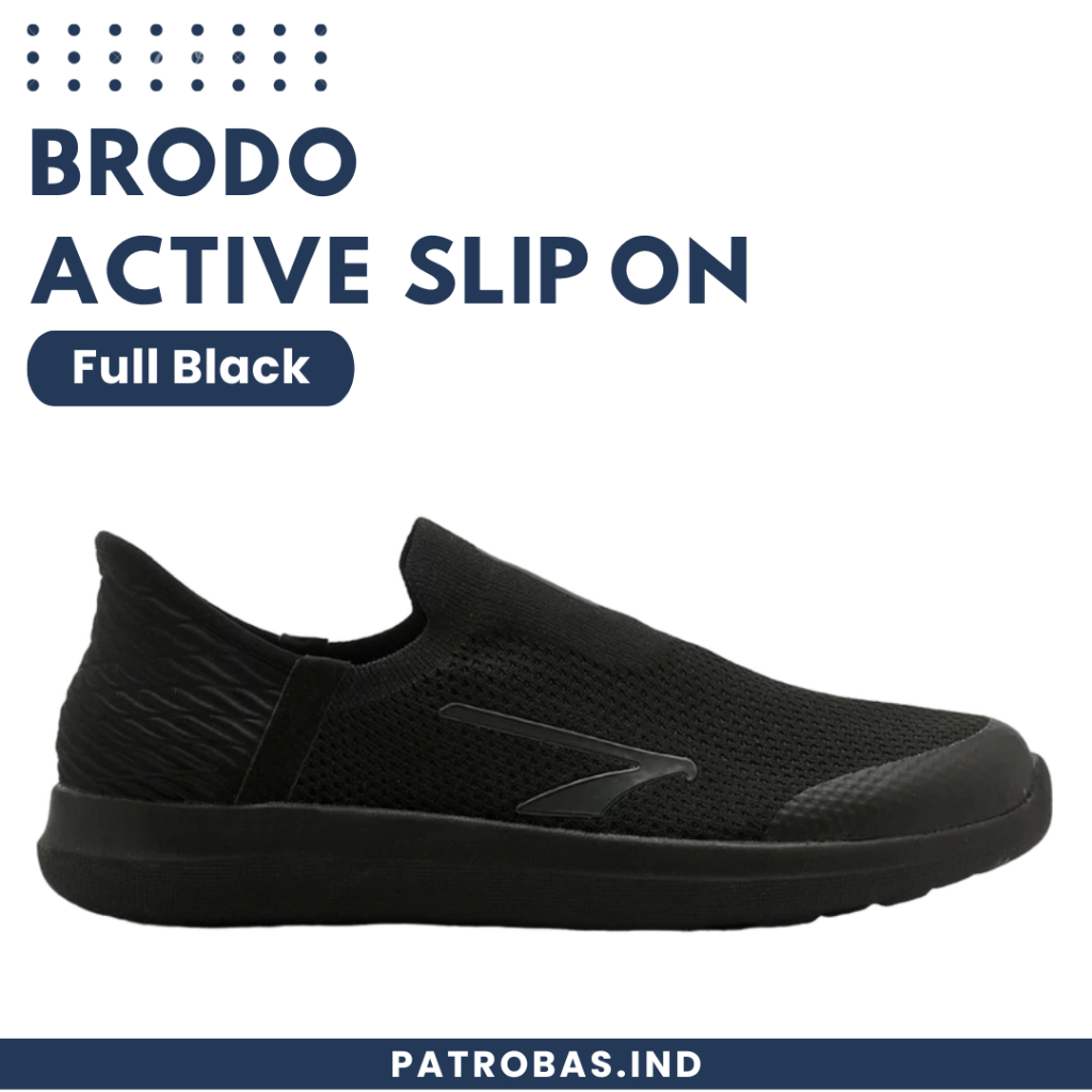 BRODO Active Slip On Full Black Original Sepatu Sneakers Casual Slop Pria Hitam Polos
