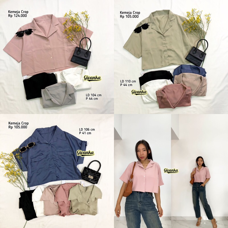 KEMEJA CROP WANITA LENGAN PENDEK OVERSIZED & STANDARD// KEMEJA CROP WANITA KANCING POLOS / KEMEJA BA