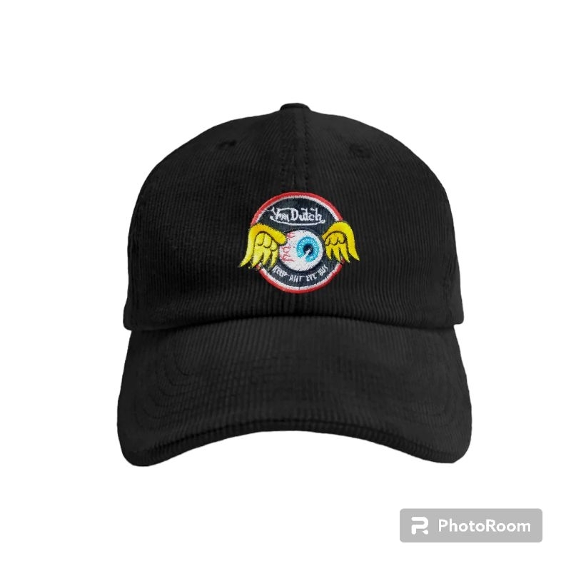 Topi vondutch Pria Wanita uniseks Logo Bordir Bahan Corduroy/Topi Baseball Hitam Vondutch