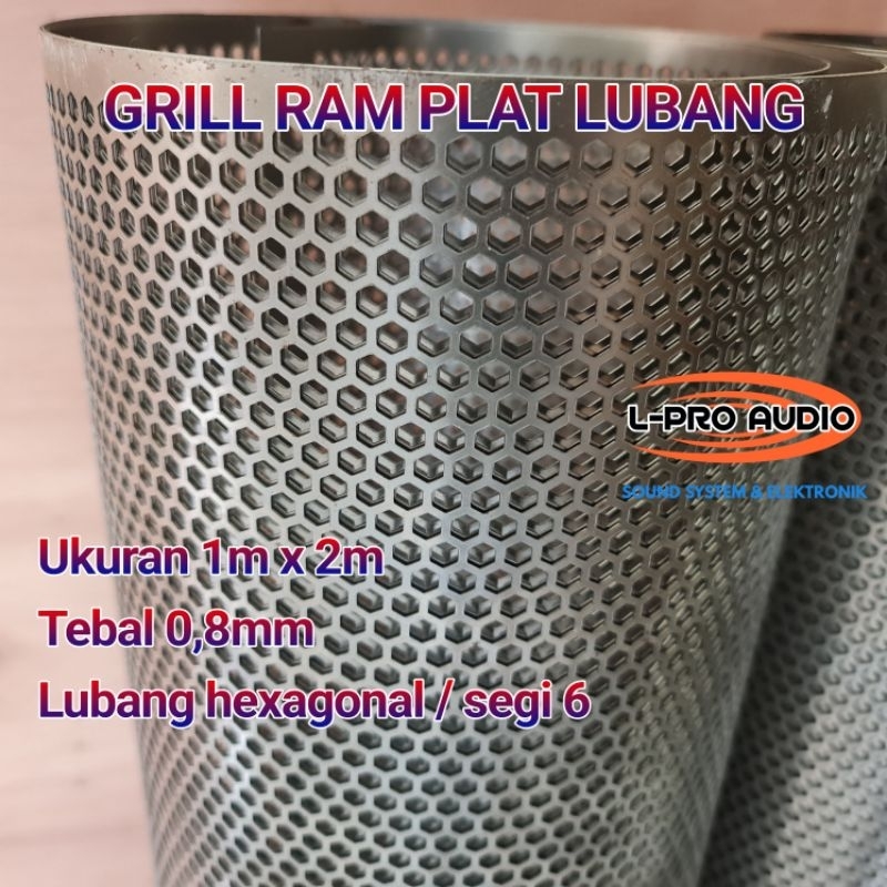 Grill plat lubang ram box speaker 1x2m lubang segi 6 hexagonal